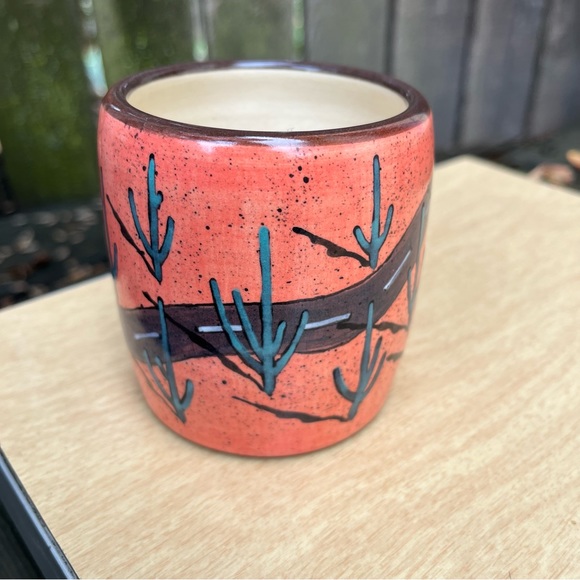 Handmade Handpainted Ceramic Southwestern Landscape Cactus Themed Collector Mug - Picture 4 of 16
